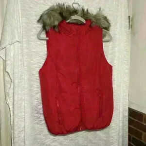 Liz Claiborne Faux Fur Hooded Puffer Vest Womens Size Medium